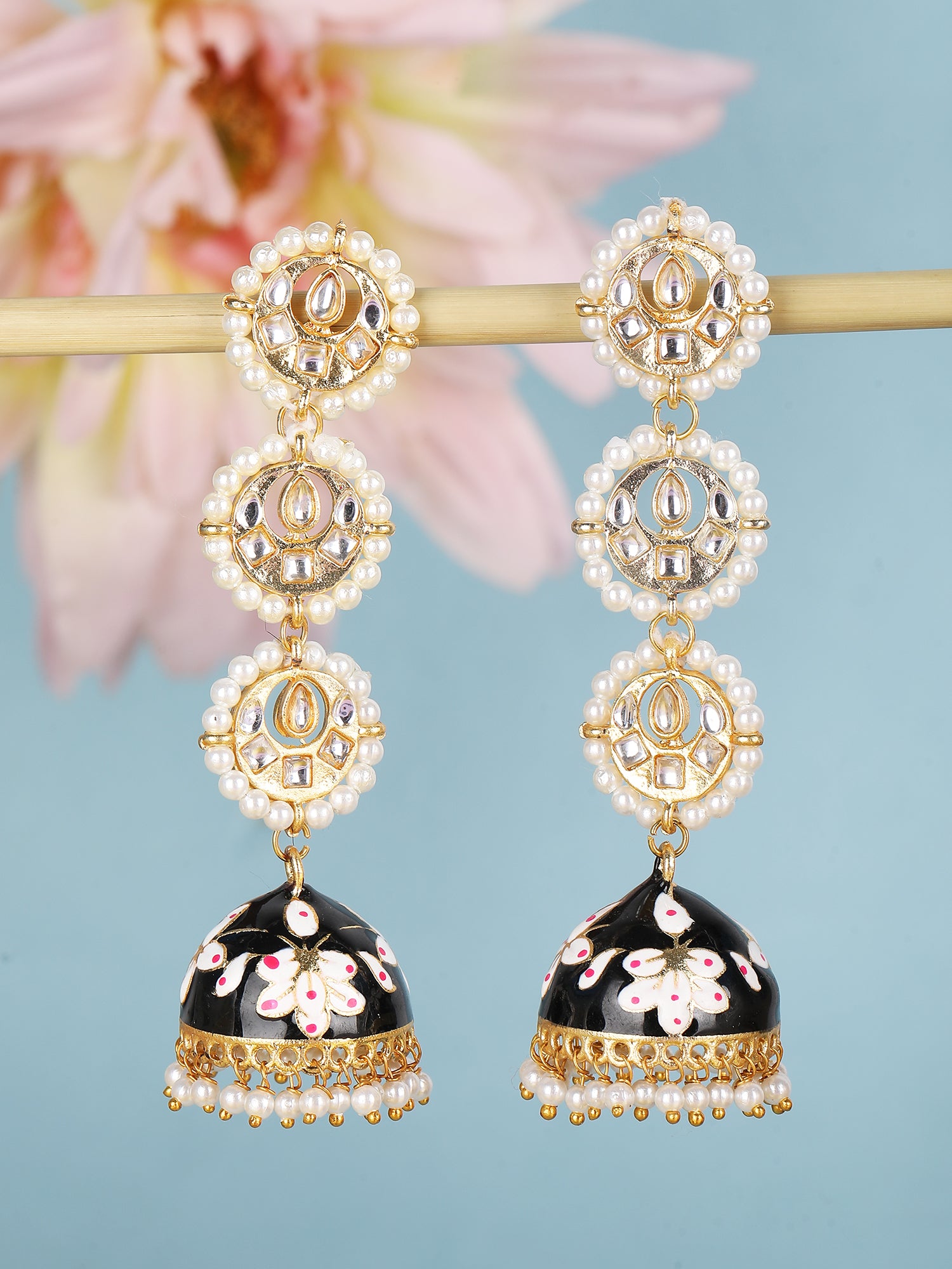 Gold-Plated Kundan-Studded Contemporary Jhumkas