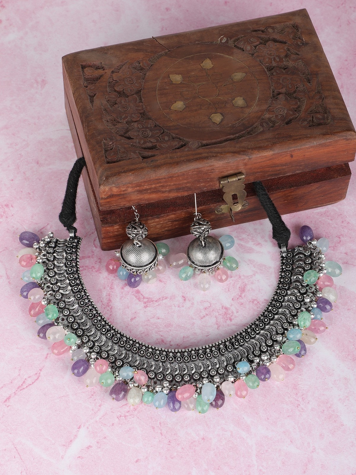 Oxidised Multi-Colour Necklace Set – Ethnic Jewelry for Women