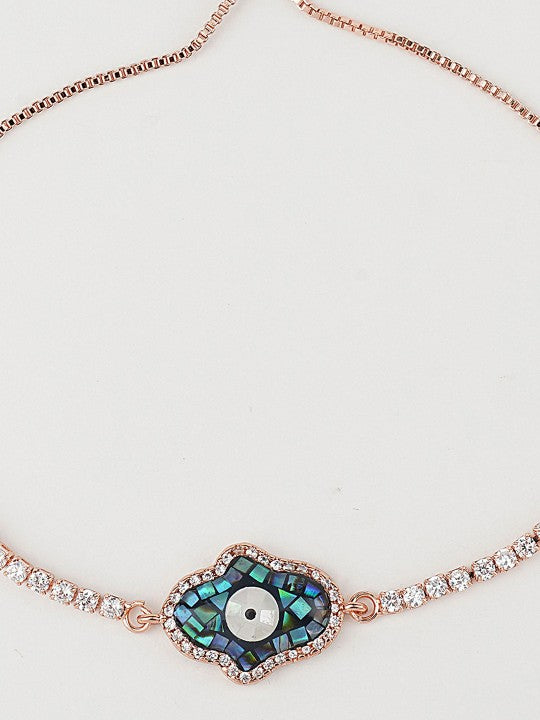 Rhodium-Plated American Diamond Zircon Blue Rakhi Bracelet