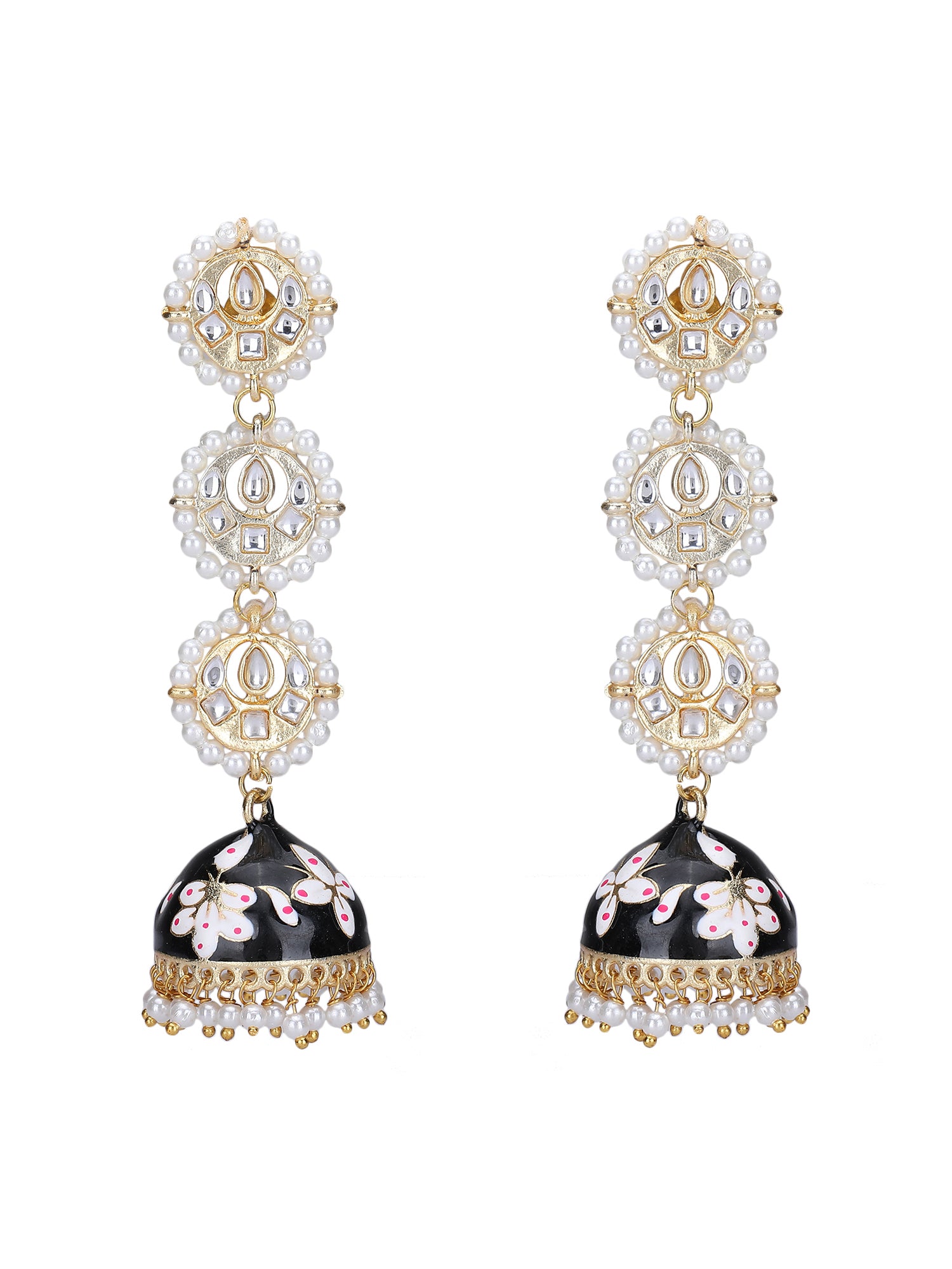 Gold-Plated Kundan-Studded Contemporary Jhumkas