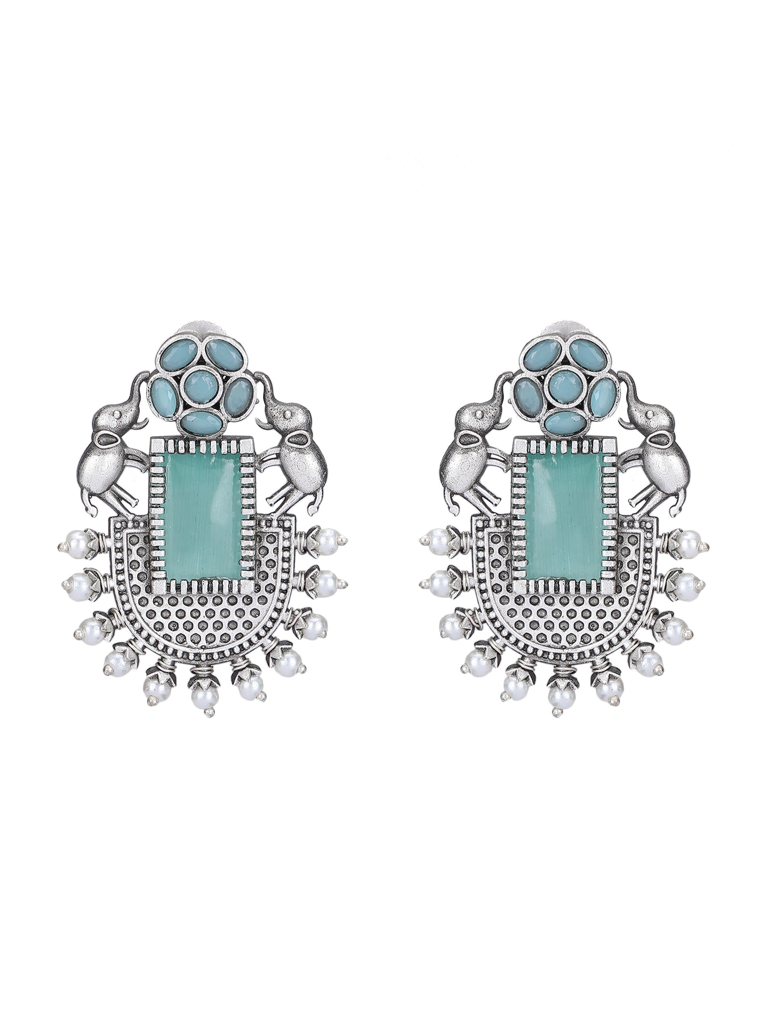 Elegant Oxidized Silver Green Earrings for Women