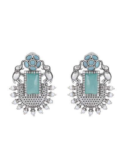 Elegant Oxidized Silver Green Earrings for Women