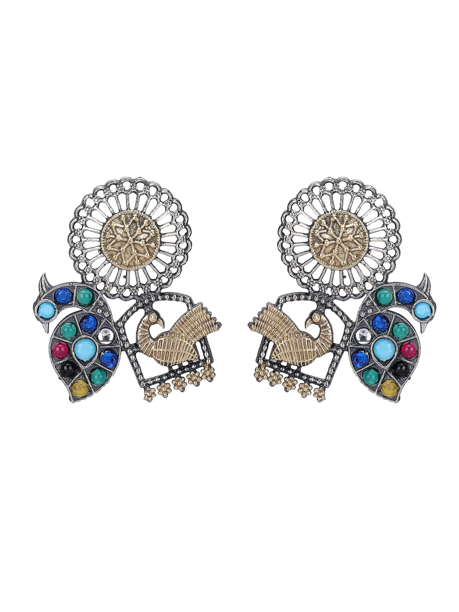 Elegant Oxidised Multi-Color Stud Earrings