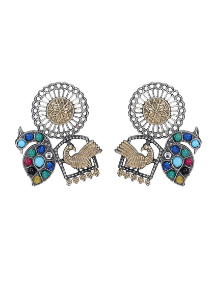 Elegant Oxidised Multi-Color Stud Earrings