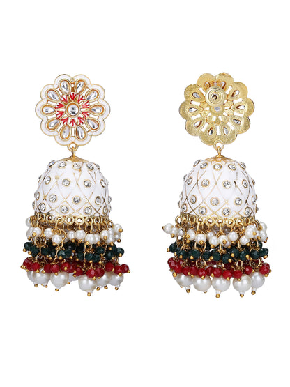 Gold-Plated Kundan Studded & Beads Beaded Contemporary Jhumkas