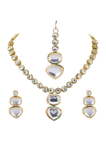 Gold-Tone Kundan Polki Necklace and Earrings Set