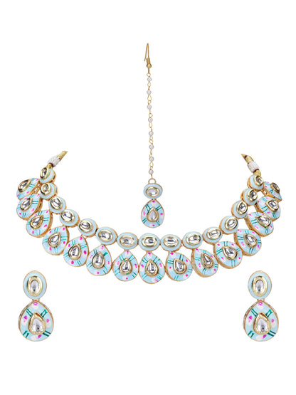 Gold-Plated Kundan Necklace Set with Enamel Detailing