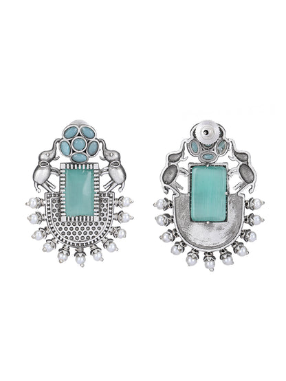 Elegant Oxidized Silver Green Earrings for Women