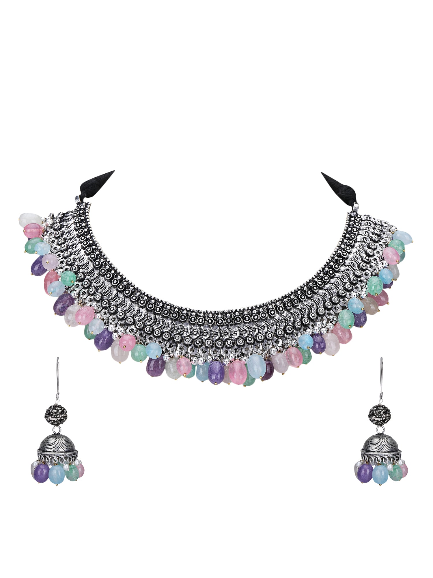 Oxidised Multi-Colour Necklace Set – Ethnic Jewelry for Women