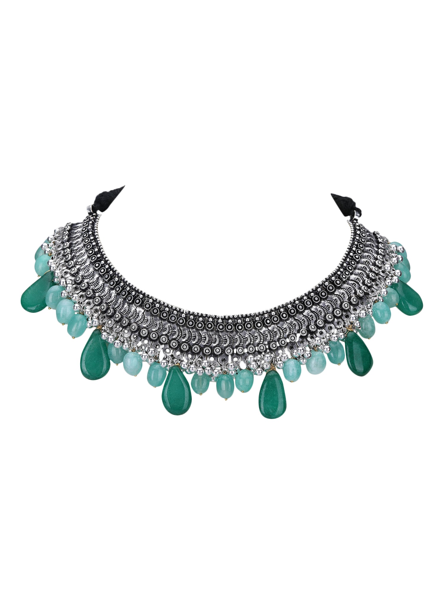 Oxidised Green and Grey Necklace – Ethnic Statement Jewelry