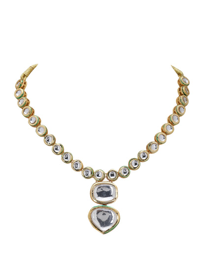 Gold-Tone Kundan Polki Necklace and Earrings Set