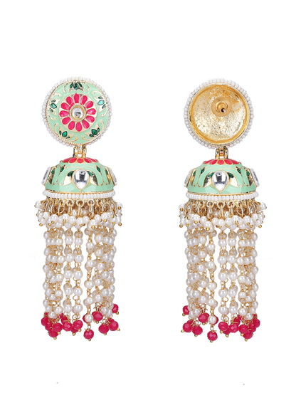 Gold-Plated Stone-Studded & Beaded Contemporary Jhumkas