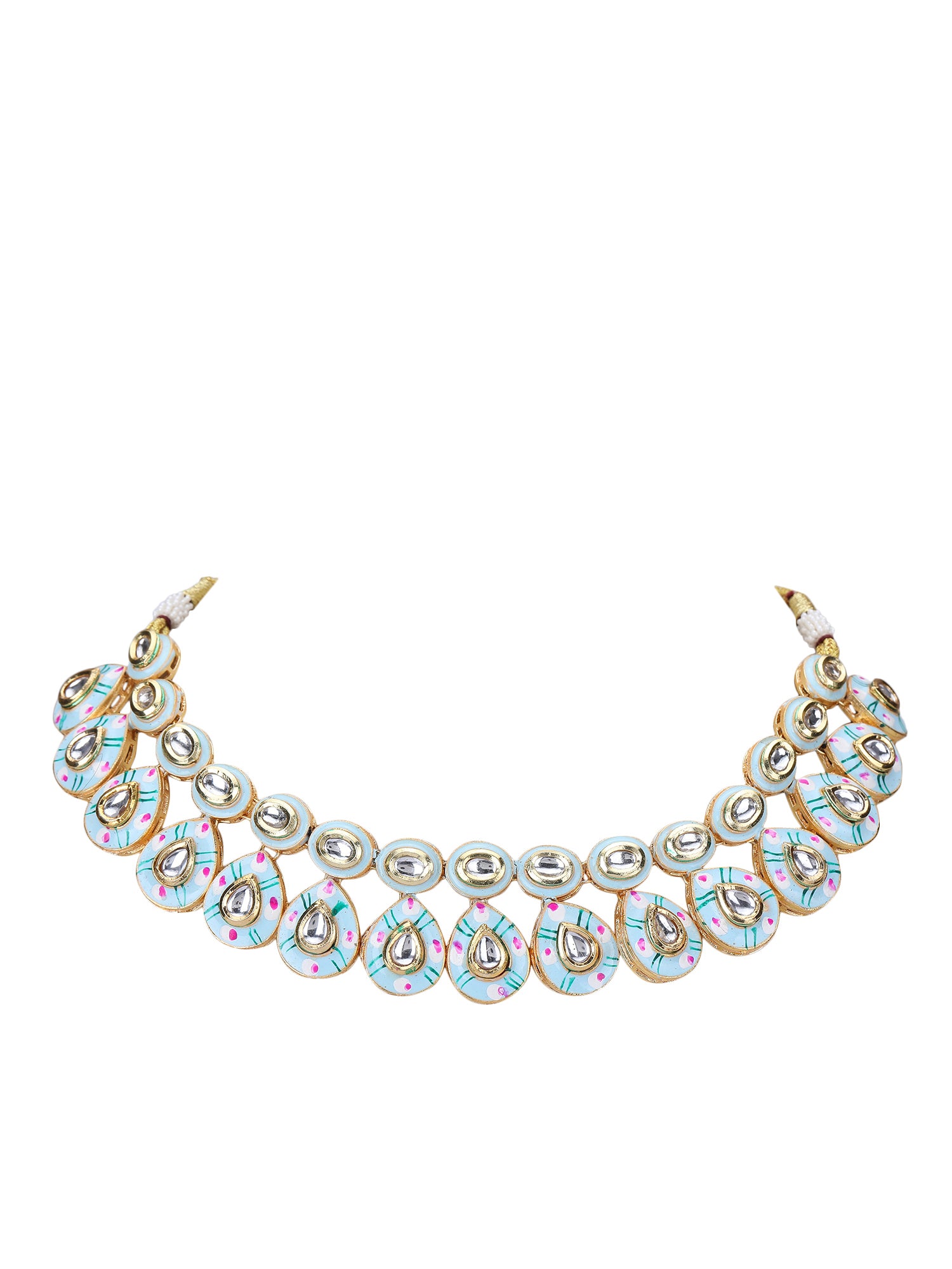 Gold-Plated Kundan Necklace Set with Enamel Detailing