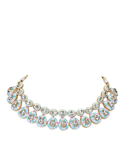 Gold-Plated Kundan Necklace Set with Enamel Detailing