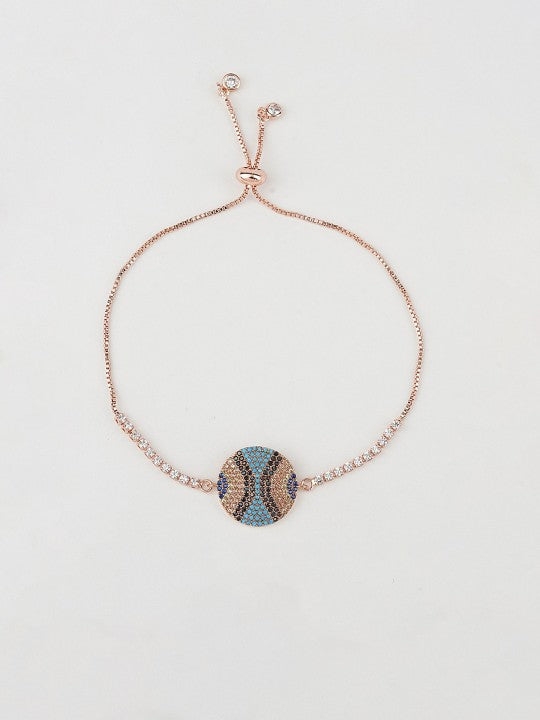 Rhodium-Plated Zircon Blue & Black Rakhi Bracelet