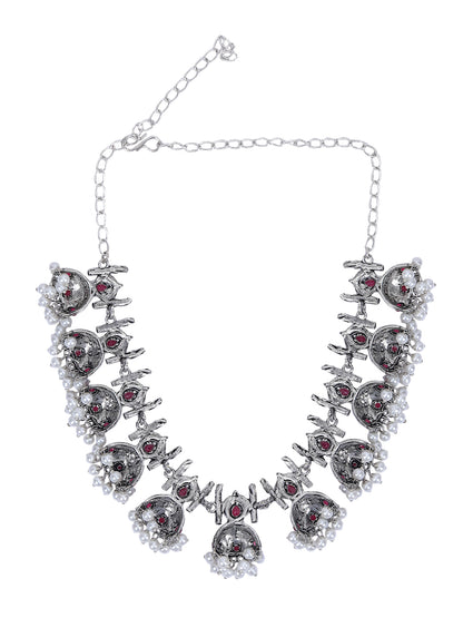 Oxidised Pink and Grey Necklace Set – Traditional Jhumka Design