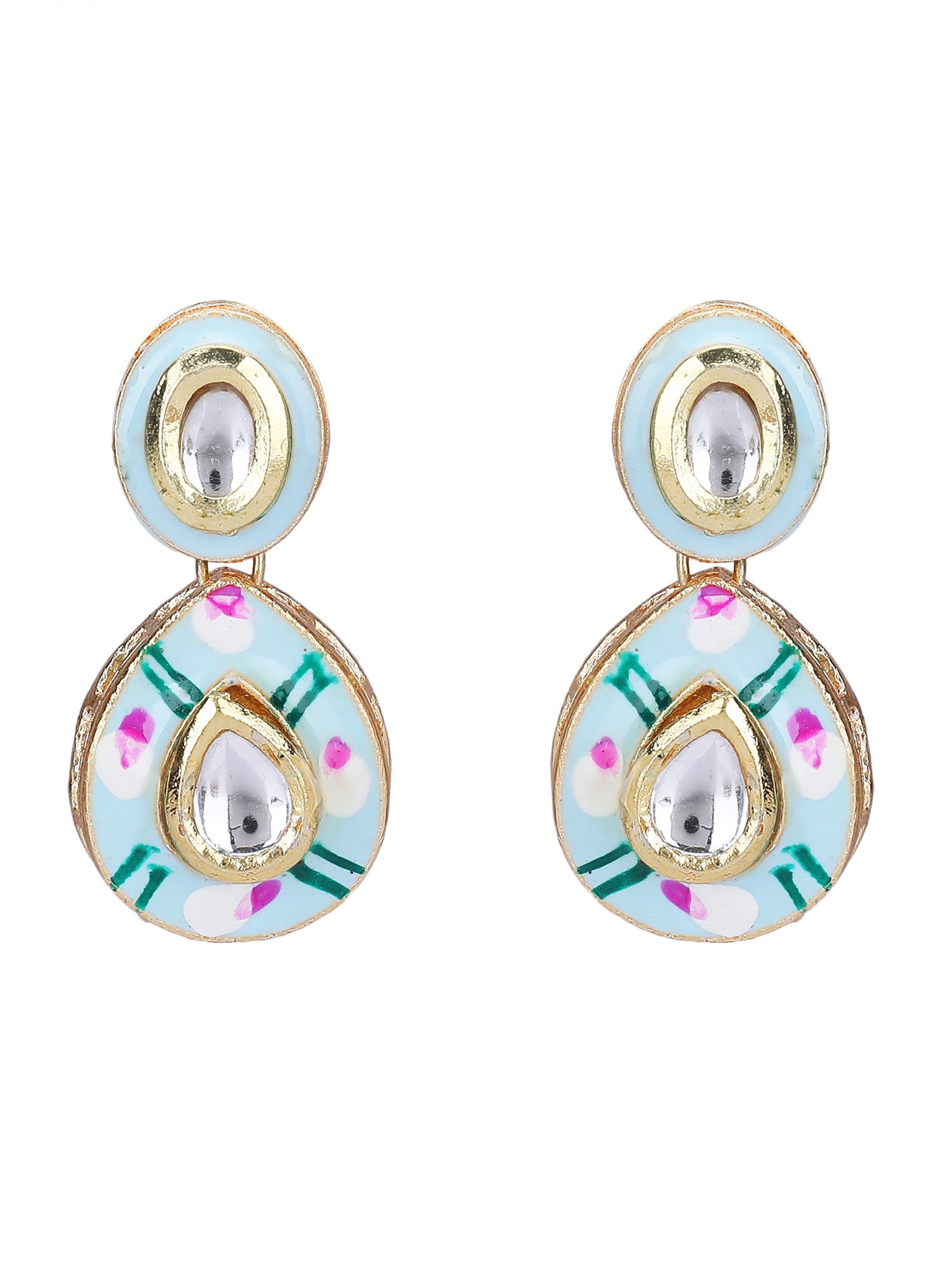 Gold-Plated Kundan Necklace Set with Enamel Detailing