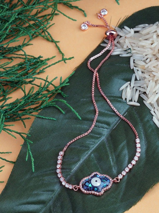 Rhodium-Plated American Diamond Zircon Blue Rakhi Bracelet