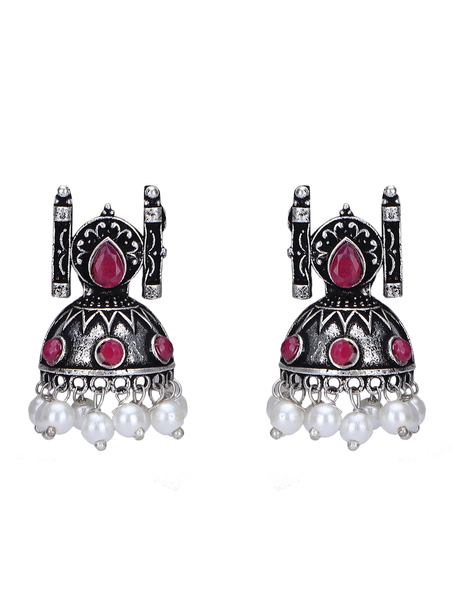 Oxidised Pink and Grey Necklace Set – Traditional Jhumka Design