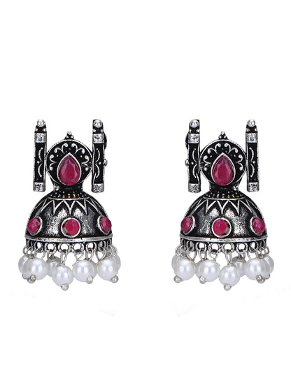 Oxidised Pink and Grey Necklace Set – Traditional Jhumka Design