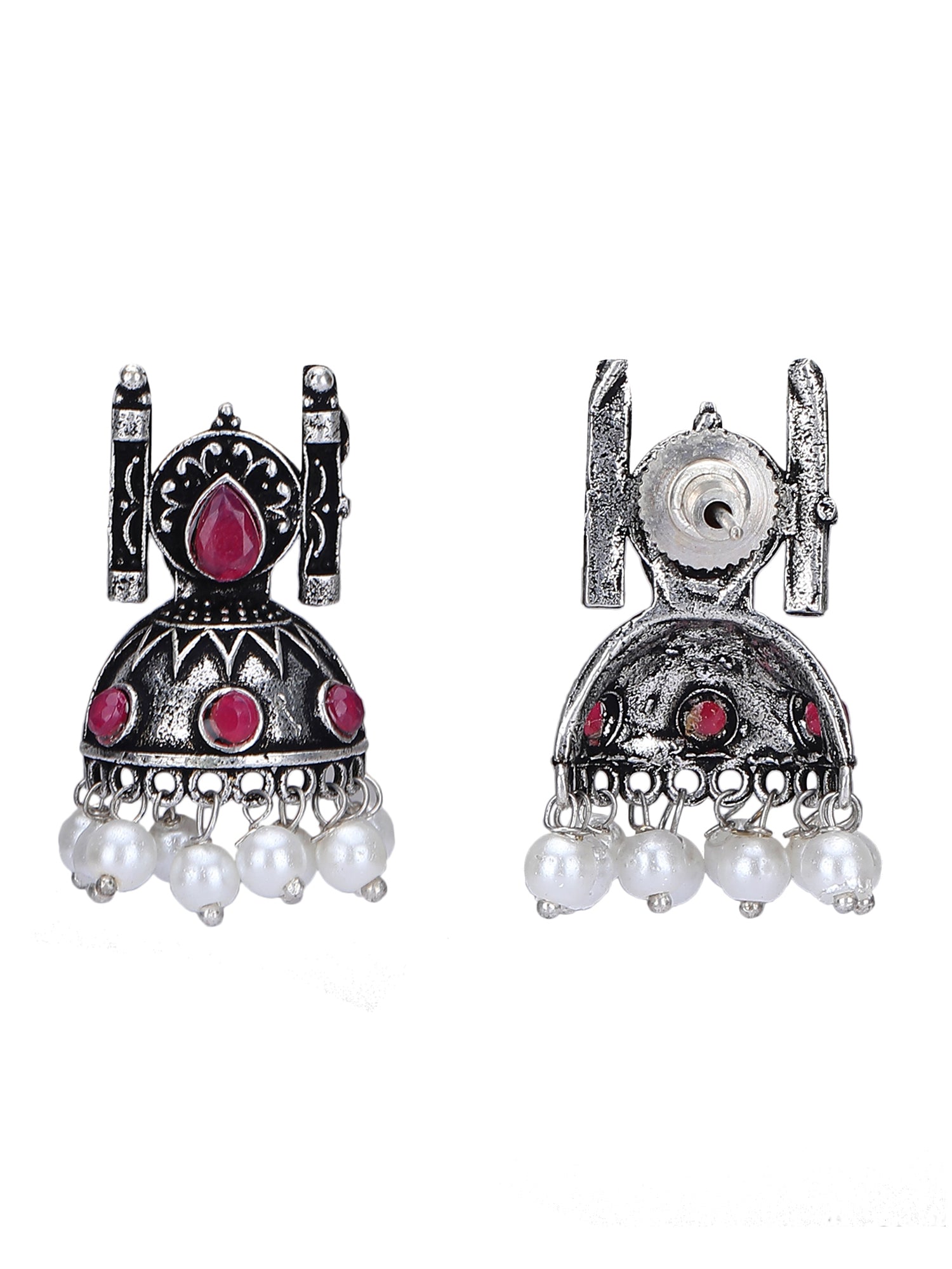 Oxidised Pink and Grey Necklace Set – Traditional Jhumka Design