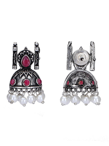 Oxidised Pink and Grey Necklace Set – Traditional Jhumka Design