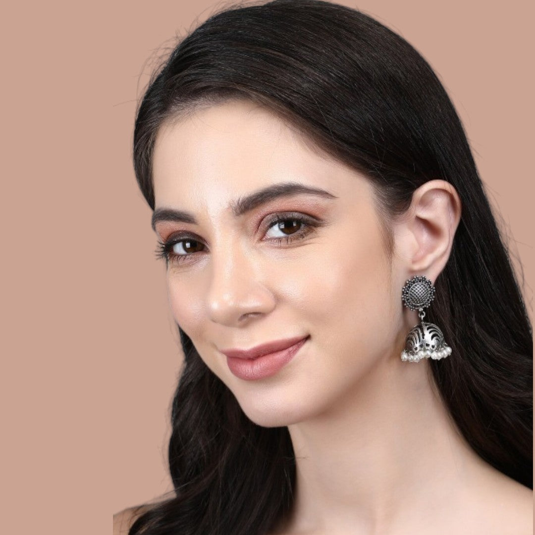 Oxidised Silver-Plated Jhumkas
