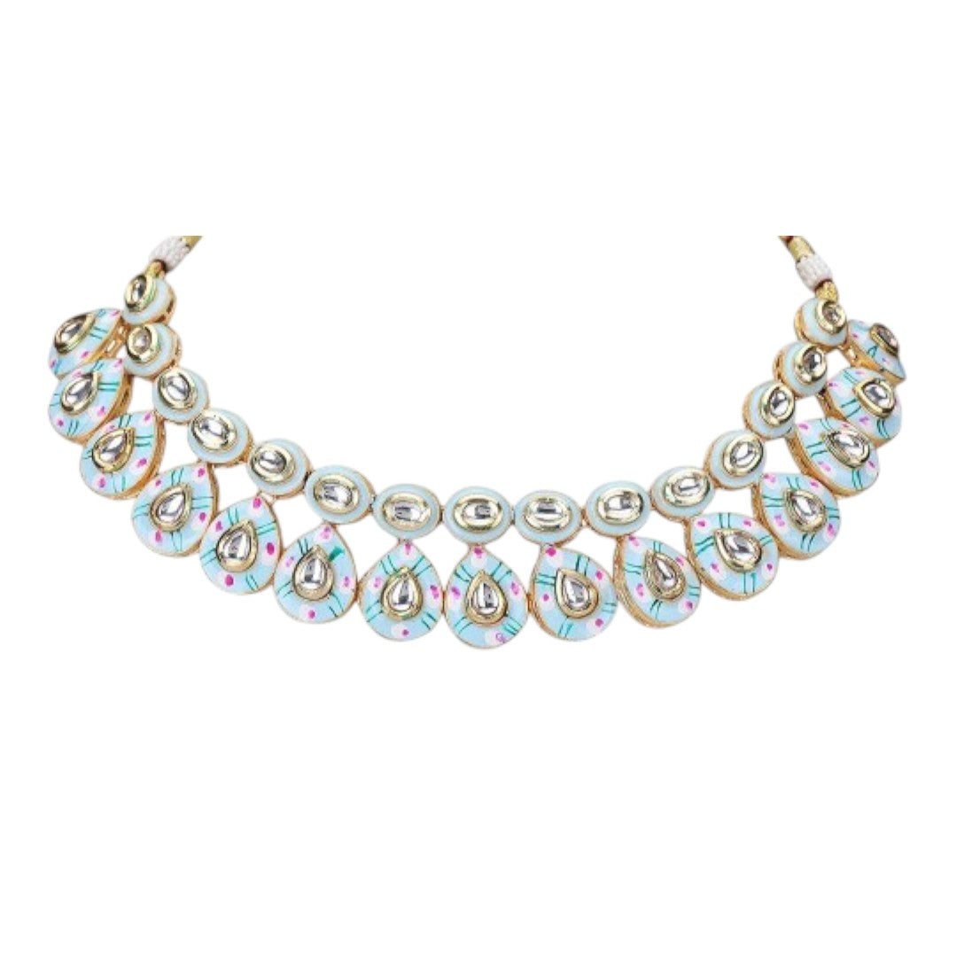 Gold Plated Kundan Wedding Necklace Set, Earrings & Maang Tikka
