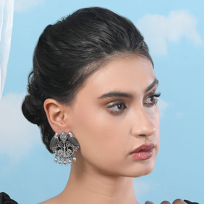 Oxidized Silver Twin Parrot Earrings