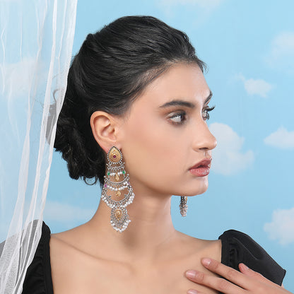 Oxidized Silver Multi-Tiered Chandelier Earrings
