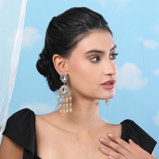 Pear-Shaped Kundan & Pearl Drop Chandelier Earrings