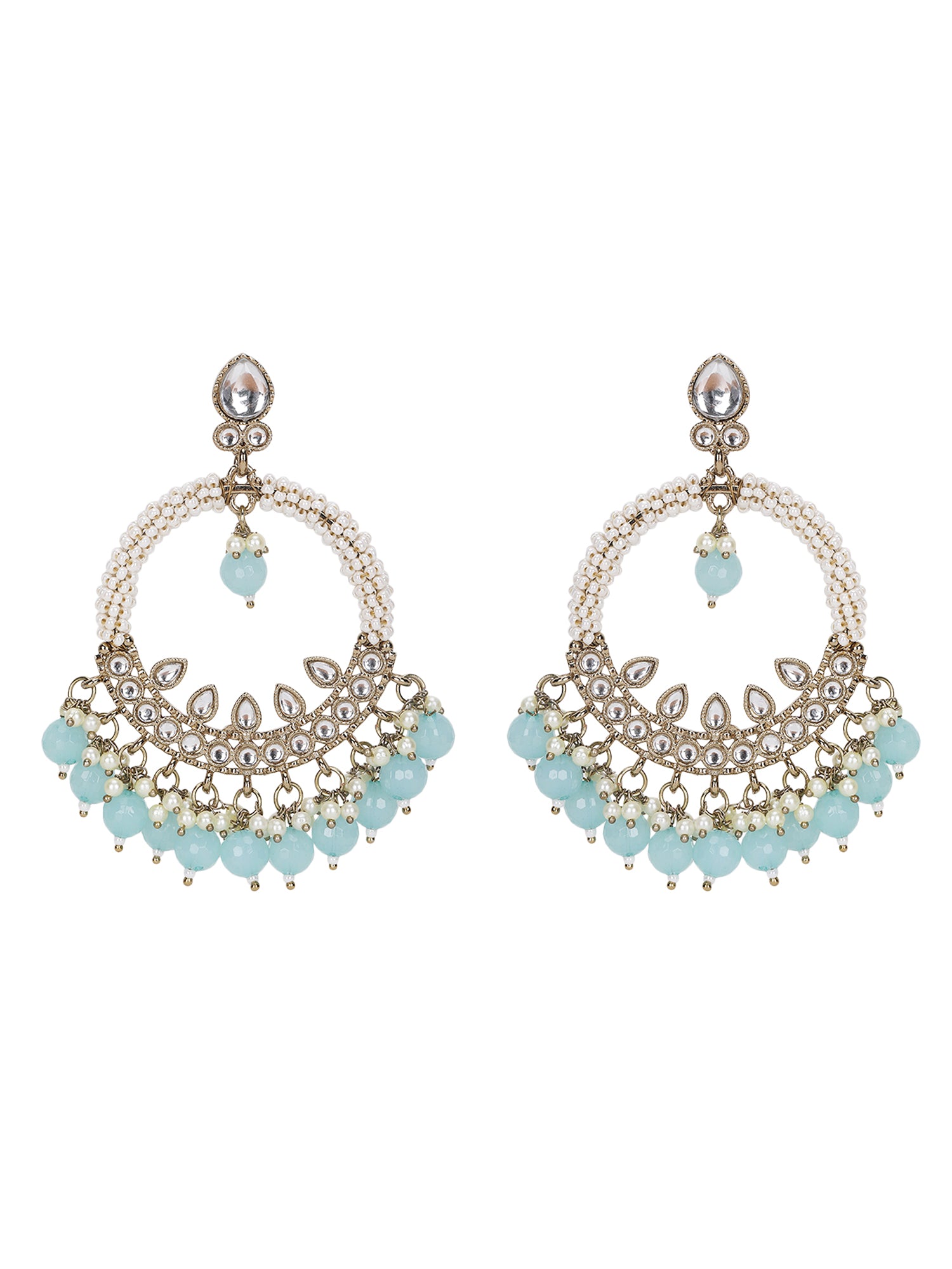 Elegant Pearl & Aqua Beaded Hoop Earrings