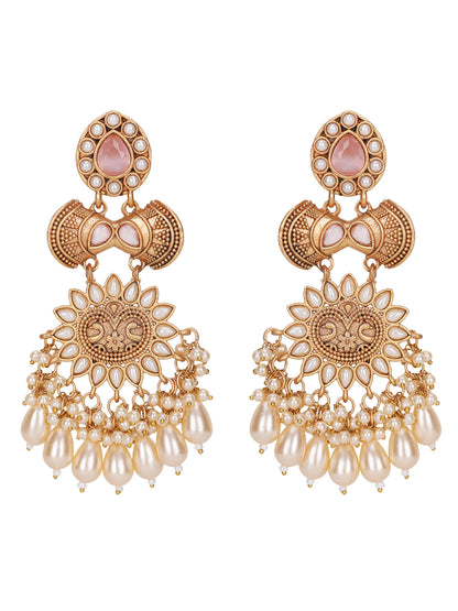 Gold-Toned Pearl Chandbali Earrings – Traditional Ethnic Jewelry