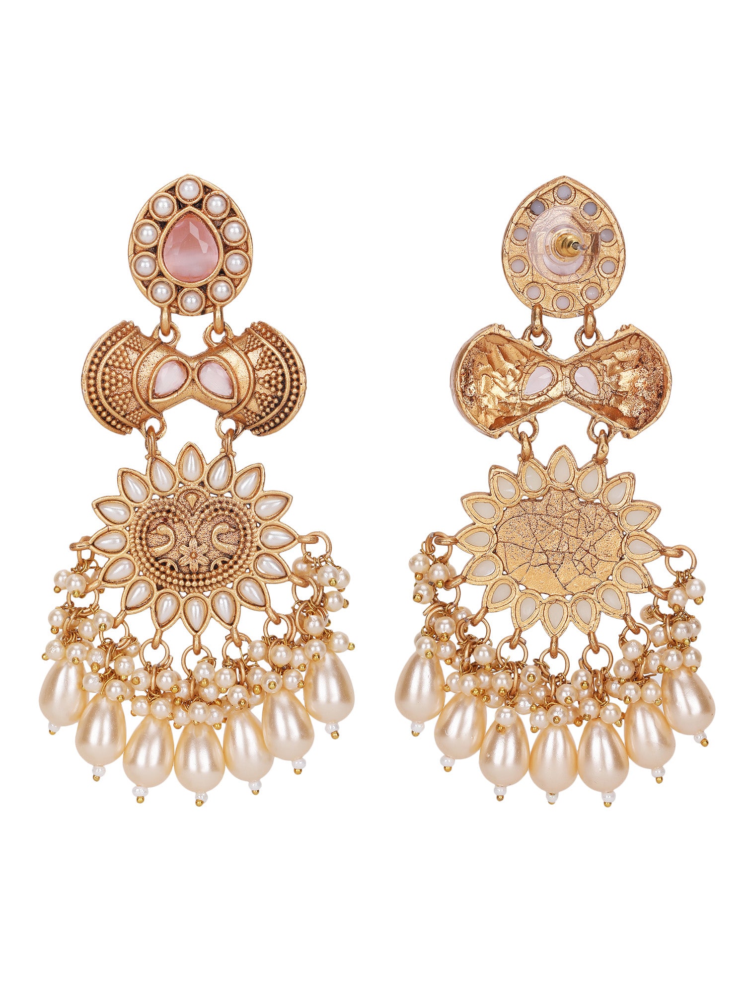 Gold-Toned Pearl Chandbali Earrings – Traditional Ethnic Jewelry