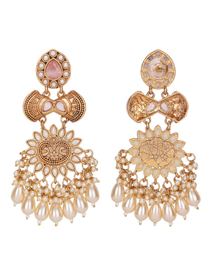 Gold-Toned Pearl Chandbali Earrings – Traditional Ethnic Jewelry
