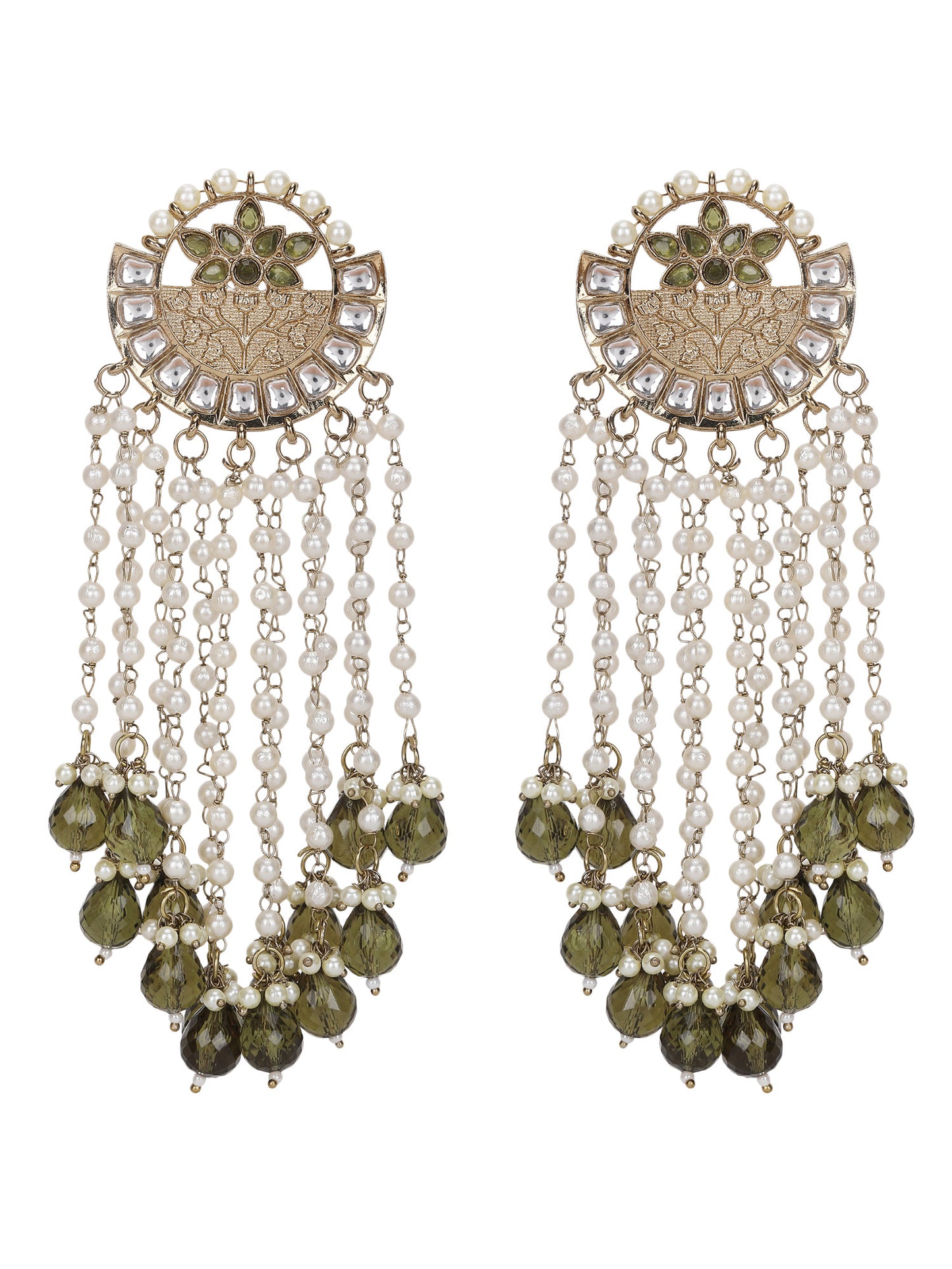 Chandelier Earrings with Green Stone Accents