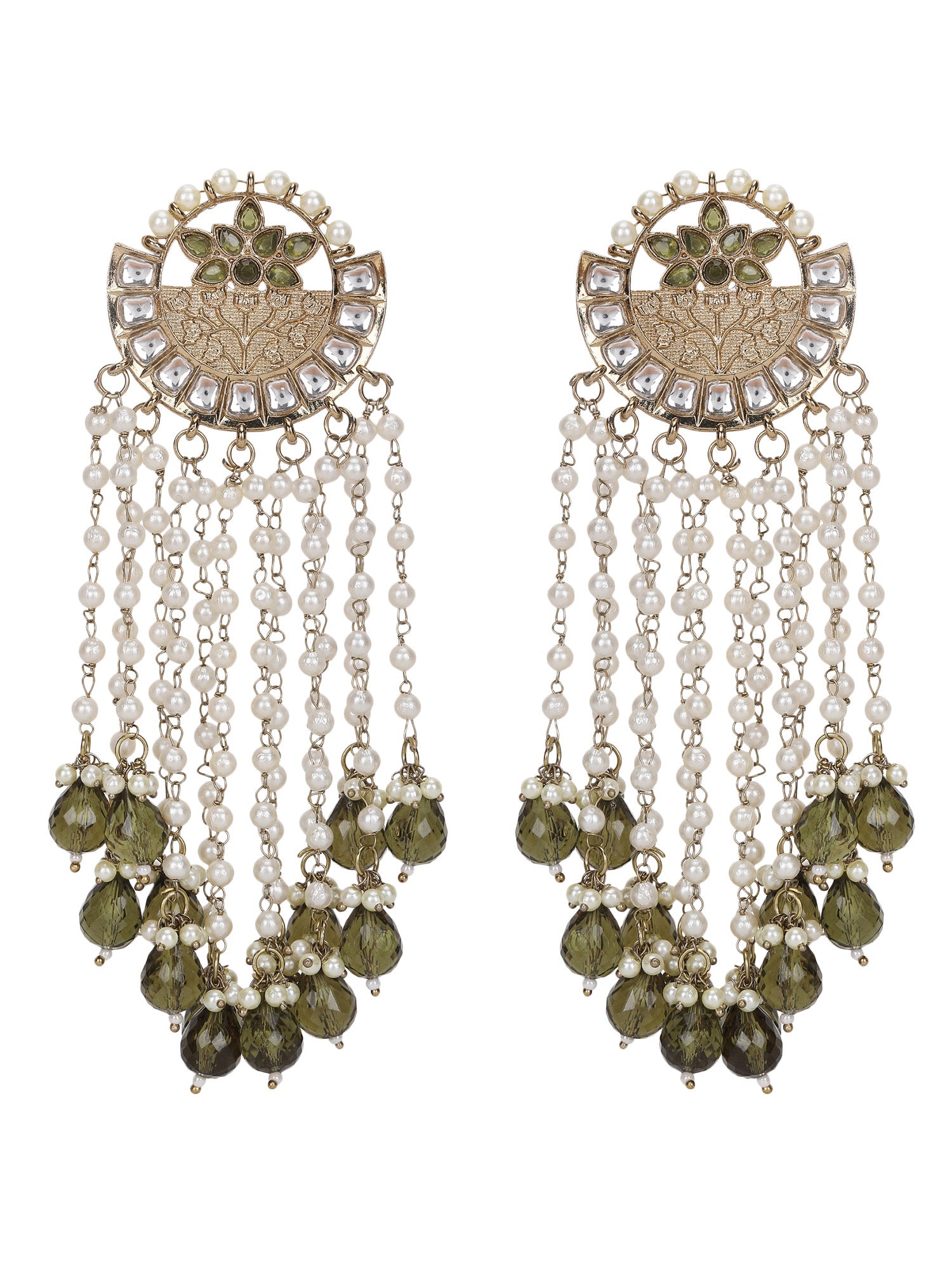 Chandelier Earrings with Green Stone Accents