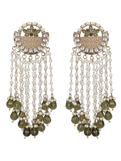 Chandelier Earrings with Green Stone Accents