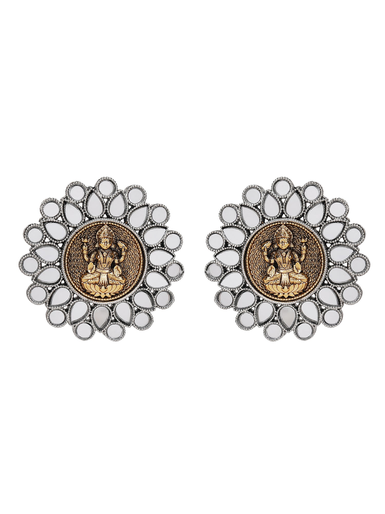 Antique Lakshmi Motif Stud Earrings with Mirror Work