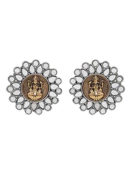 Antique Lakshmi Motif Stud Earrings with Mirror Work