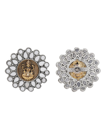 Antique Lakshmi Motif Stud Earrings with Mirror Work
