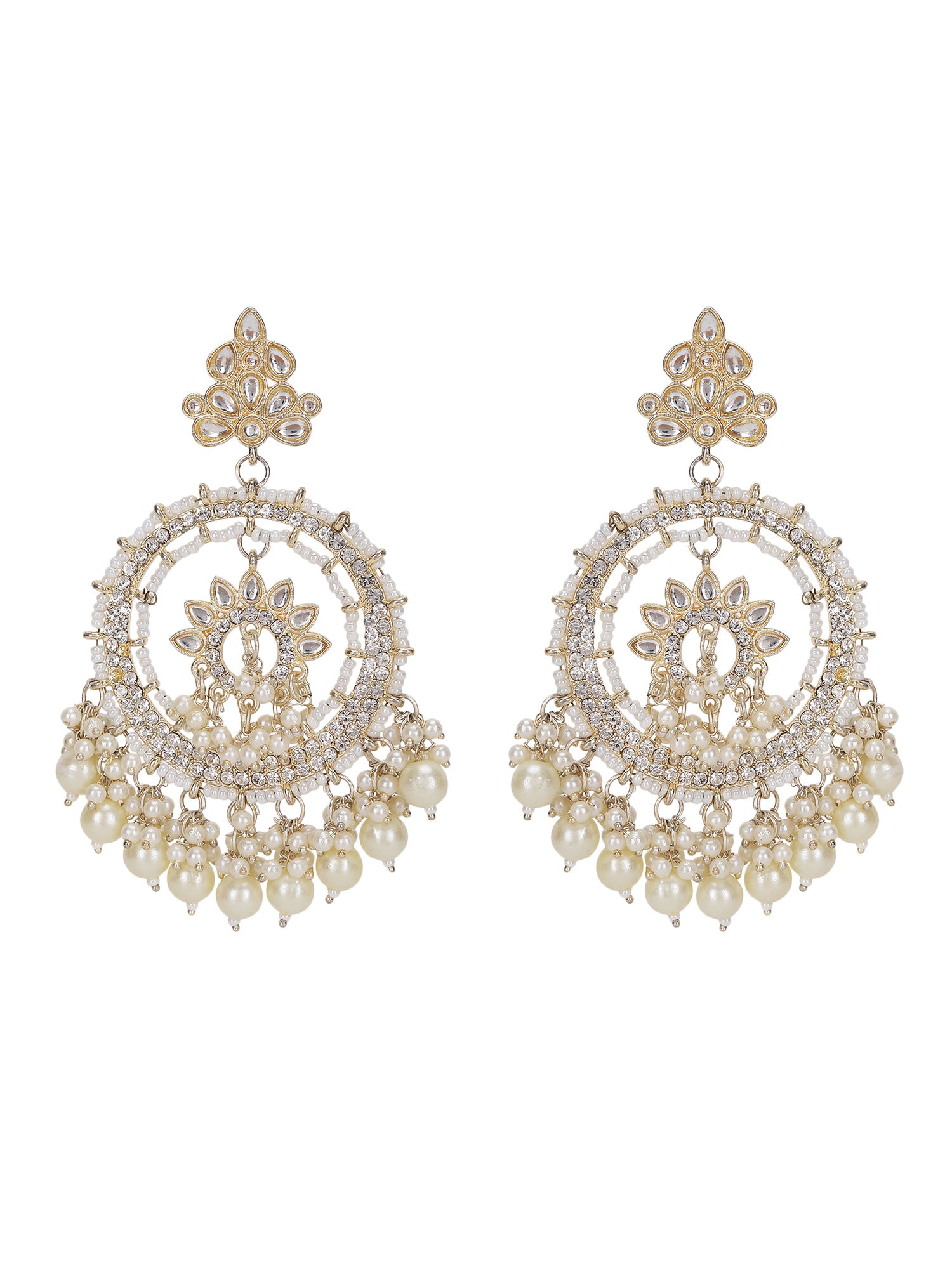 Gold-Plated Kundan & Pearl Chandbali Earrings