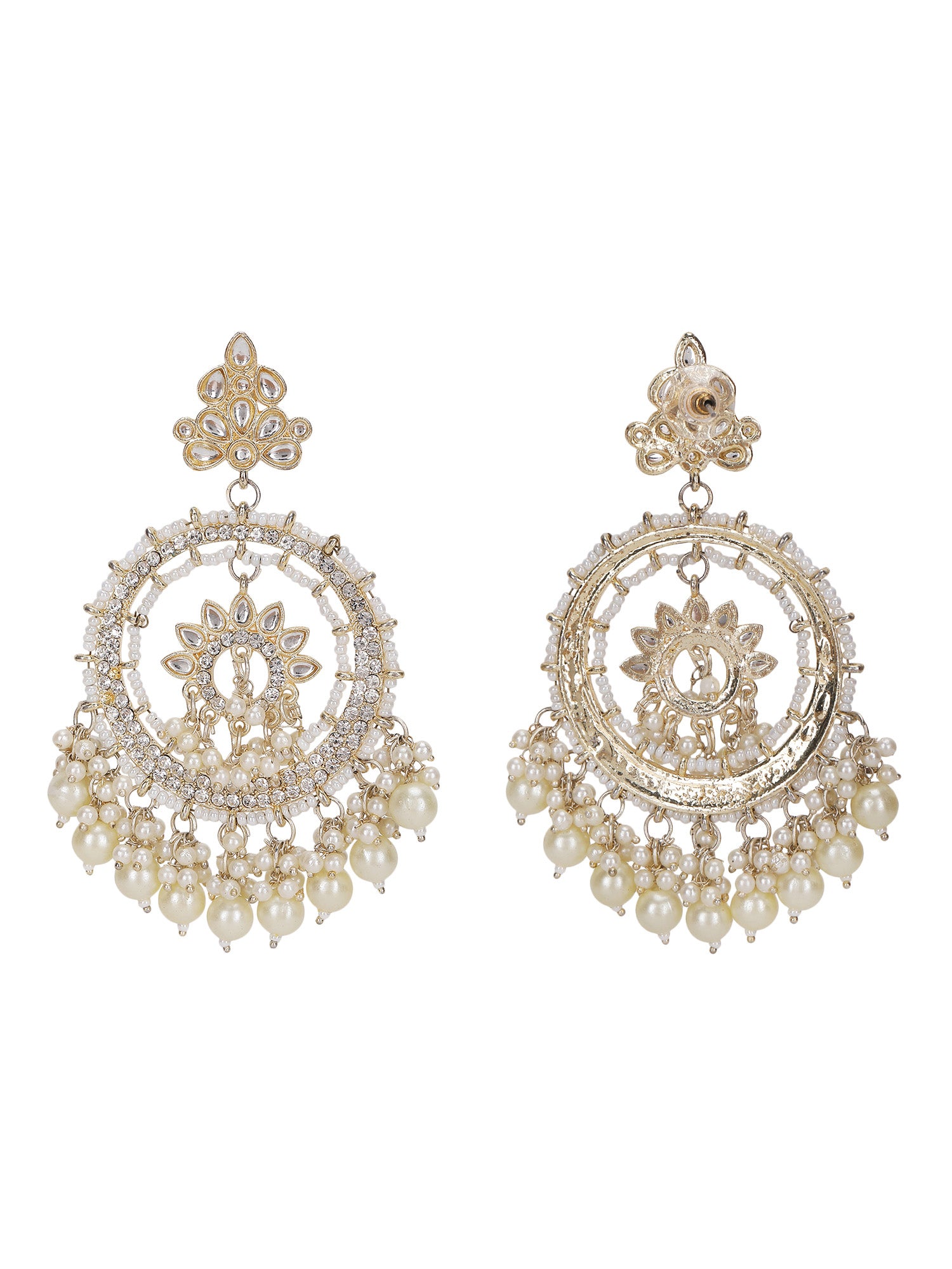Gold-Plated Kundan & Pearl Chandbali Earrings
