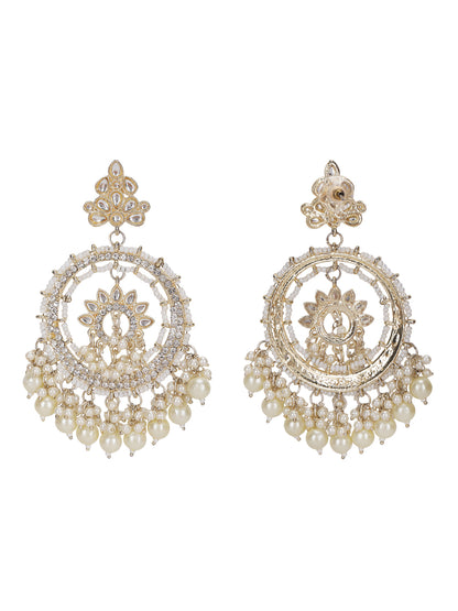 Gold-Plated Kundan & Pearl Chandbali Earrings