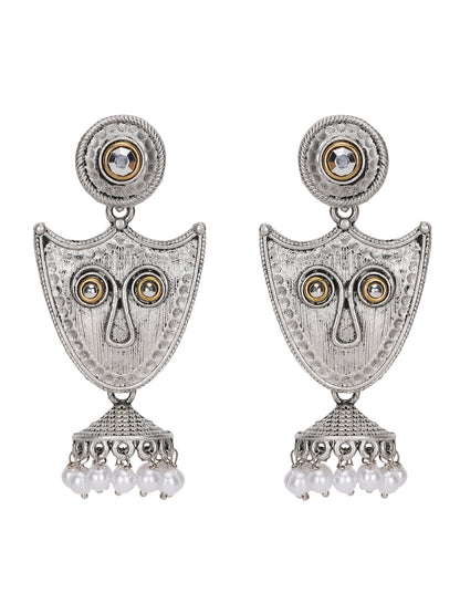 Tribal-Inspired Silver-Plated Earrings with Pearl Accents