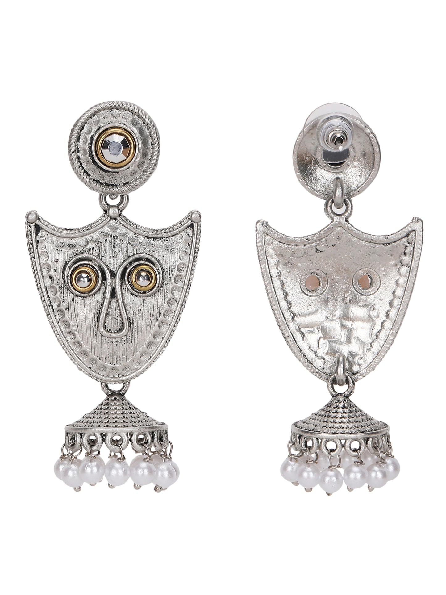 Tribal-Inspired Silver-Plated Earrings with Pearl Accents