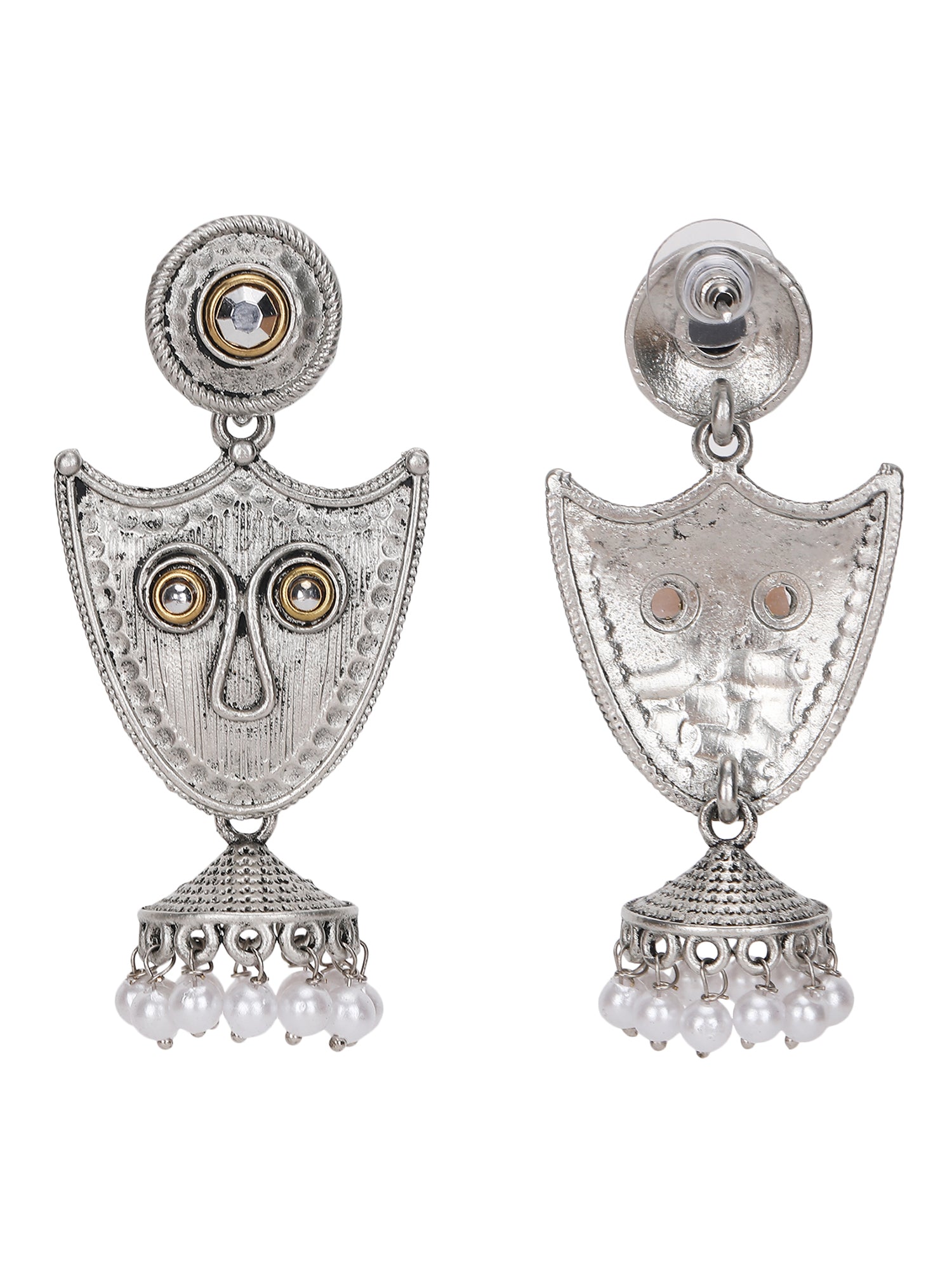 Tribal-Inspired Silver-Plated Earrings with Pearl Accents