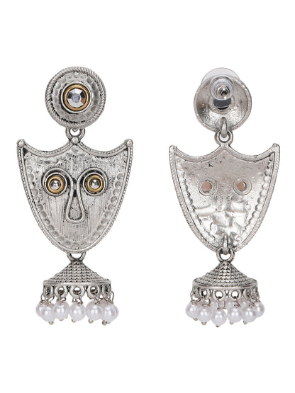 Tribal-Inspired Silver-Plated Earrings with Pearl Accents