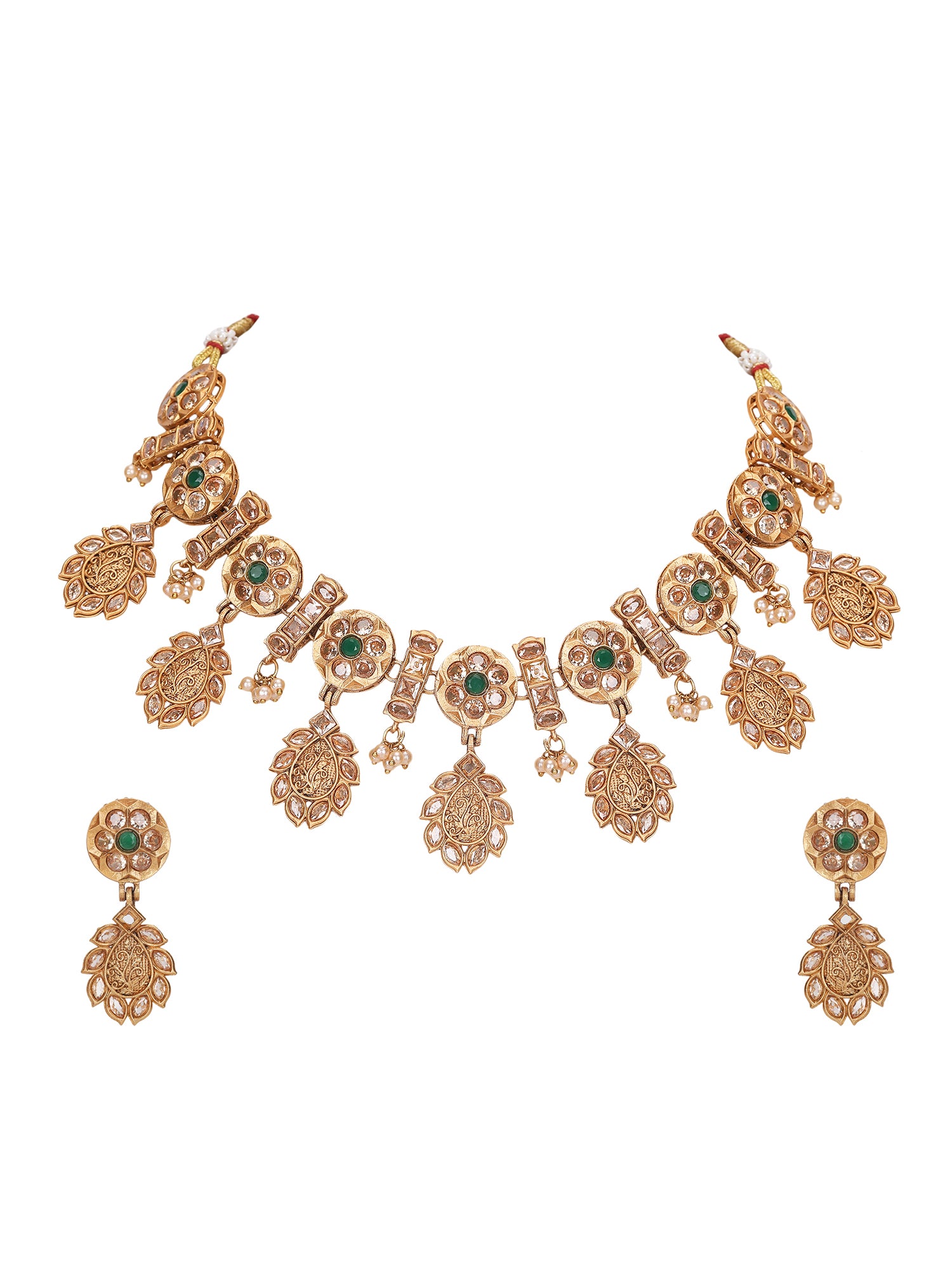 Oxidized Gold-Plated Necklace Set with Intricate Detailing
