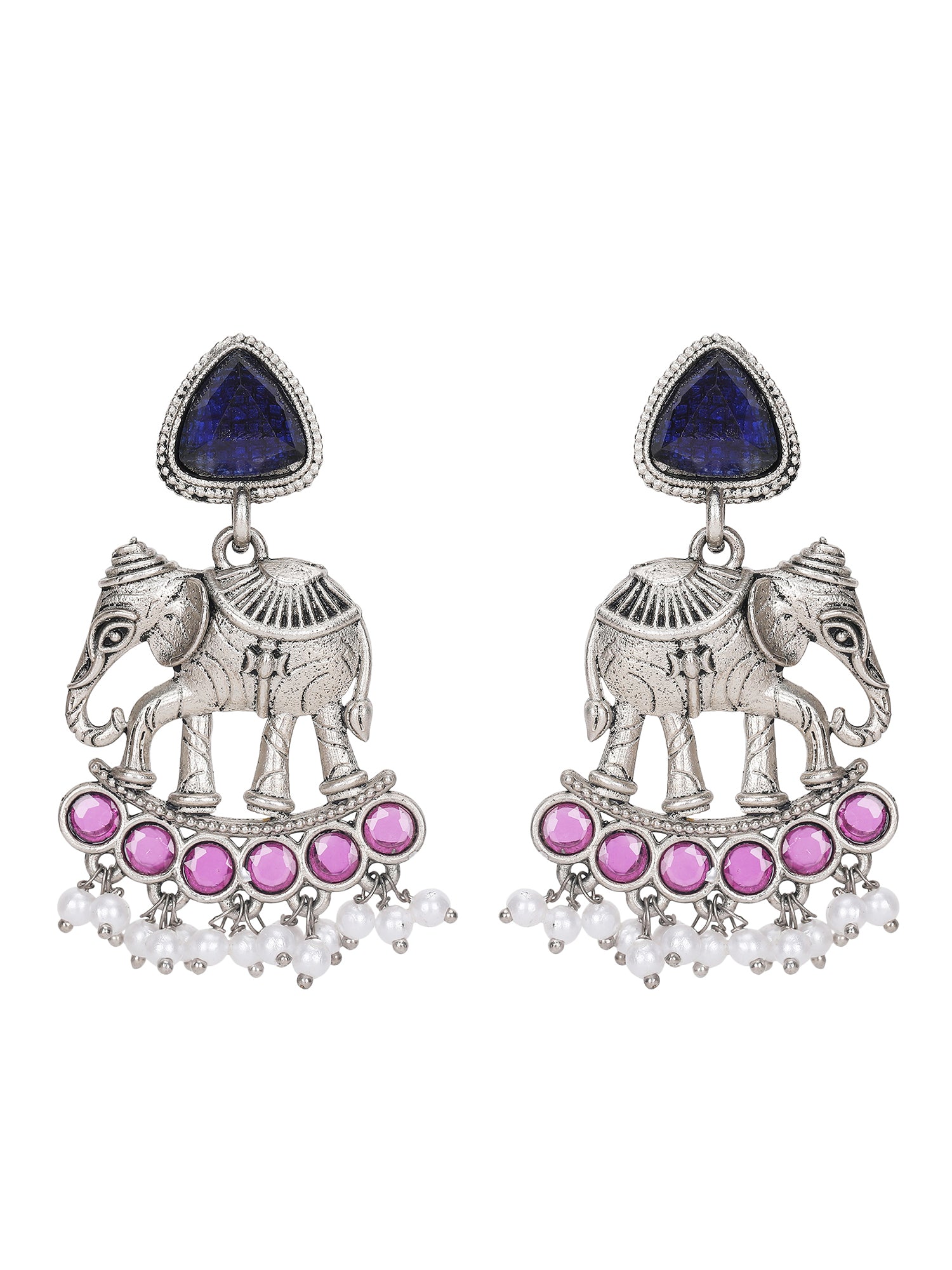 Silver-Plated Elephant Motif Necklace Set with Earrings